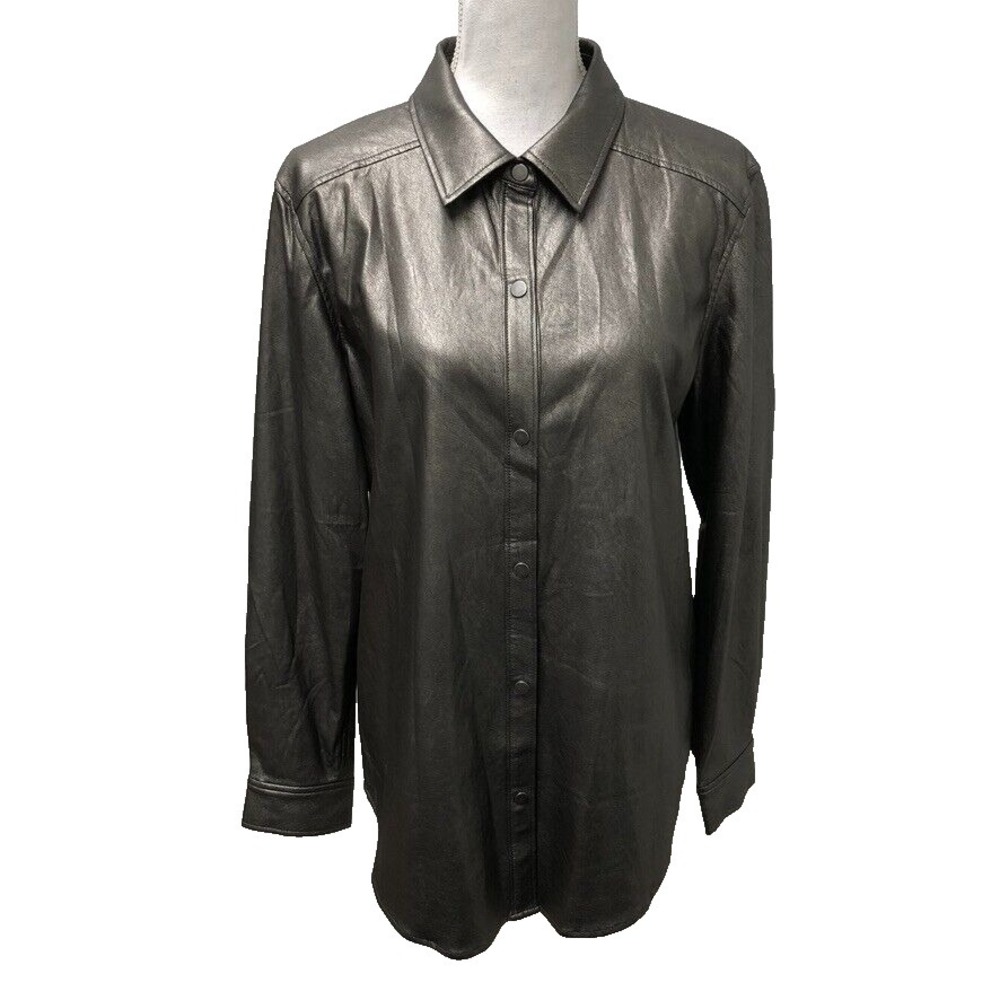 Brochu Walker Button Up Metallic Shirt Womens Large Whimsigoth Edgy Rocker